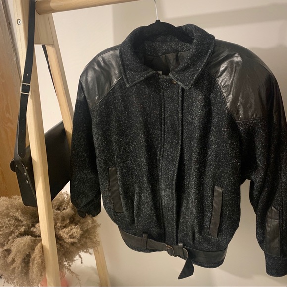 Vintage Wool & Leather Bomber Jacket - Picture 3 of 13